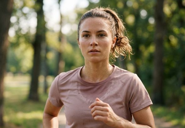Close-up of Athlete Perspiring During Outdoor Run Human Thermoregulation in Action