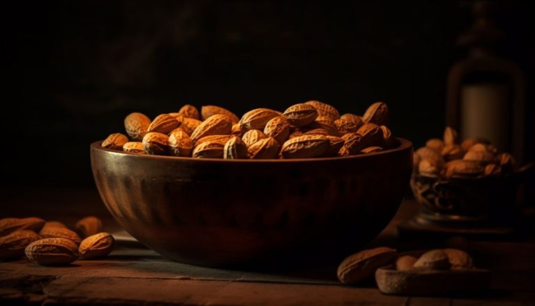 nutritious-nuts-wooden-bowl-burlap-generative-ai